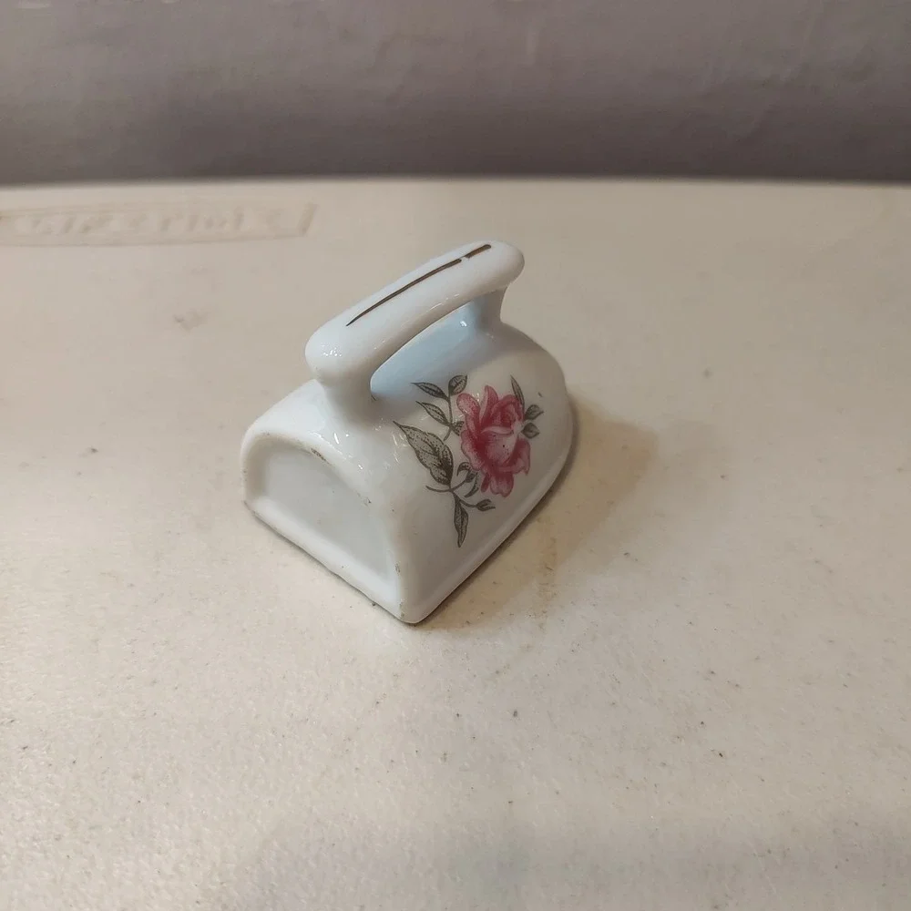 Vintage Miniature Iron Ceramic Porcelain Toothpick Holder‎ Floral Pink Rose 2